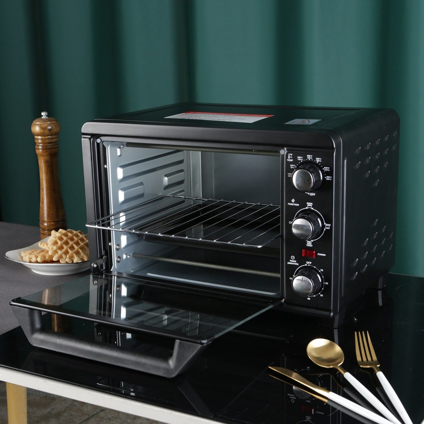 Forno tostapane semplice con capacità di 20 litri, tostapane da banco compatto, facile da controllare con impostazioni di timer, cottura, grigliatura e tostatura.