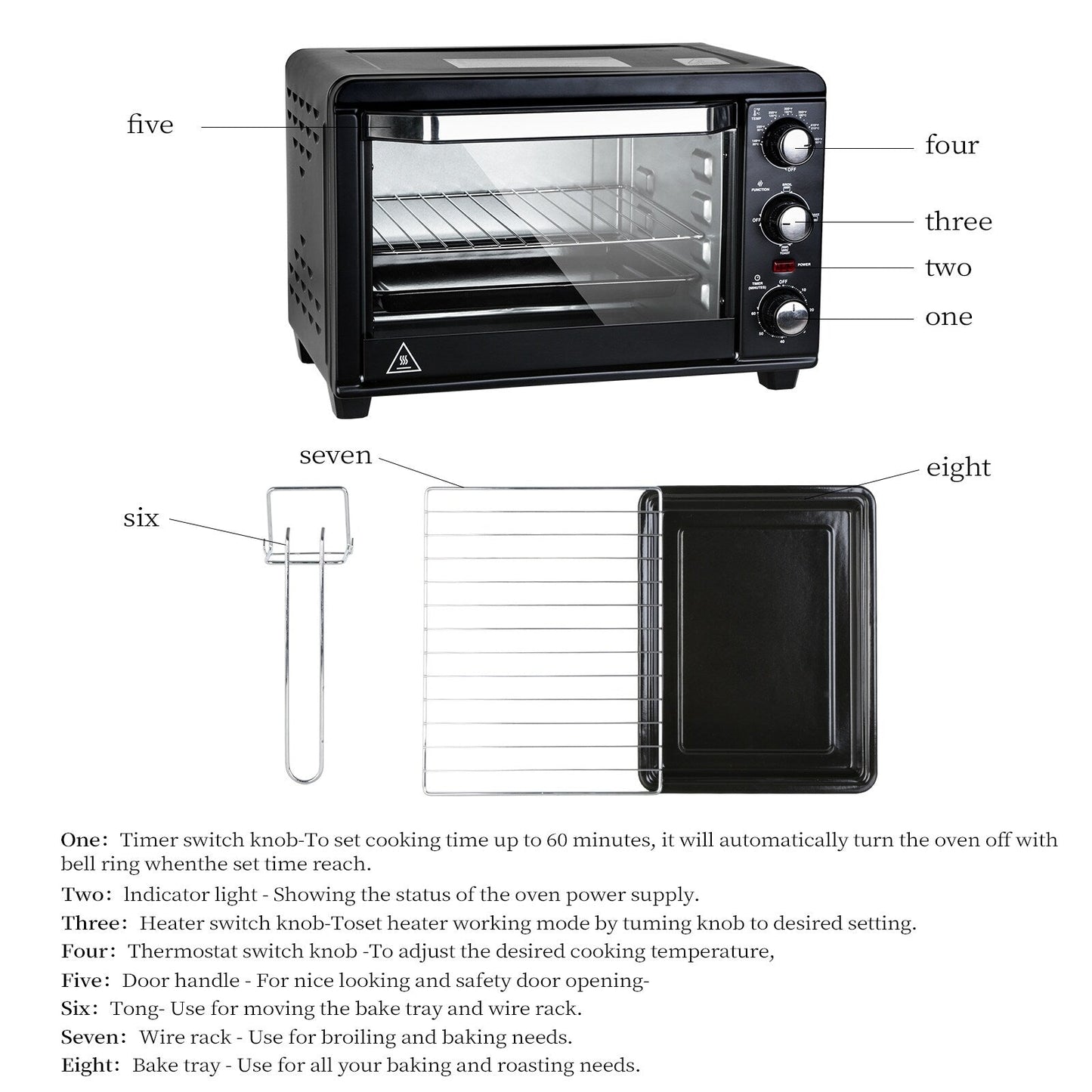 Forno tostapane semplice con capacità di 20 litri, tostapane da banco compatto, facile da controllare con impostazioni di timer, cottura, grigliatura e tostatura.