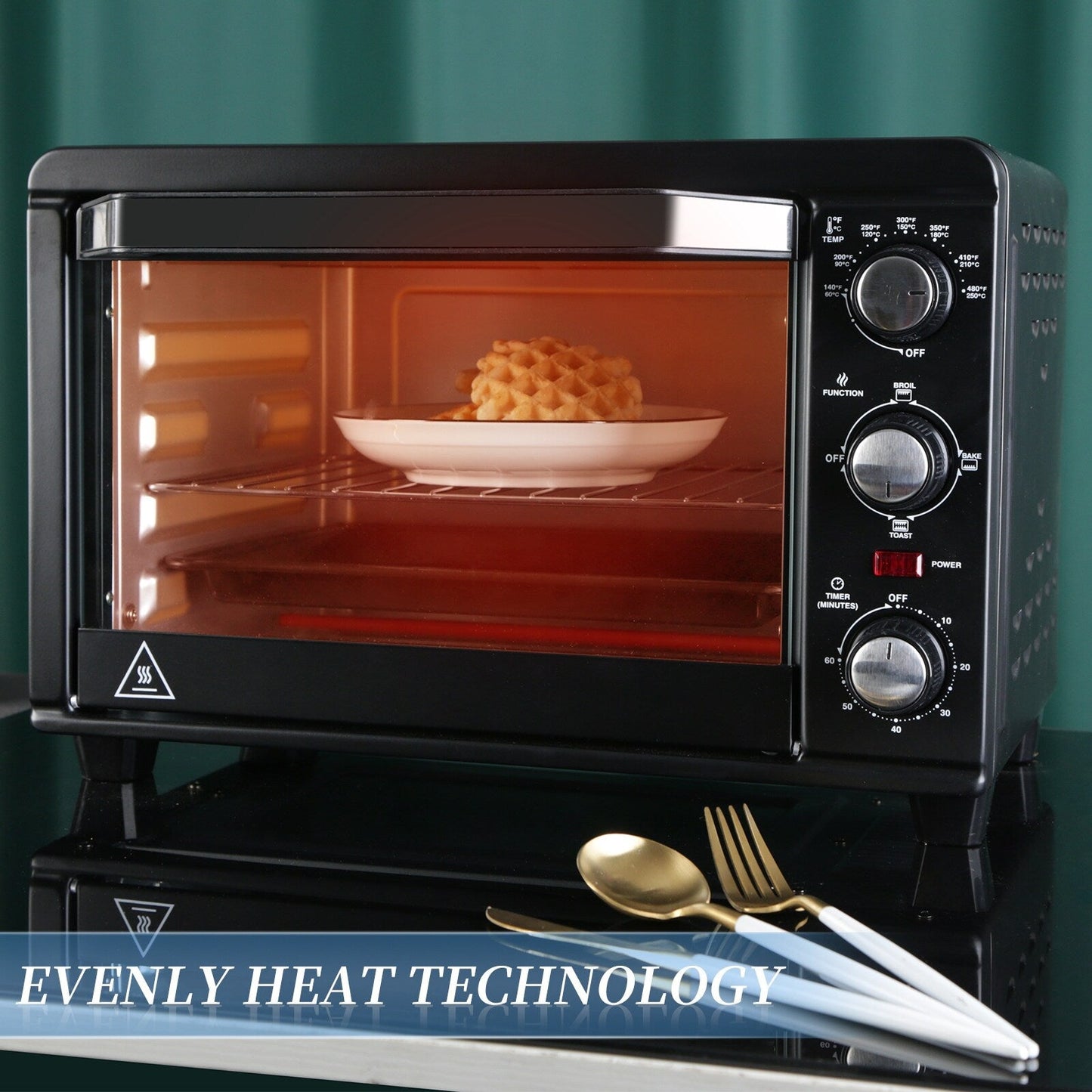 Forno tostapane semplice con capacità di 20 litri, tostapane da banco compatto, facile da controllare con impostazioni di timer, cottura, grigliatura e tostatura.