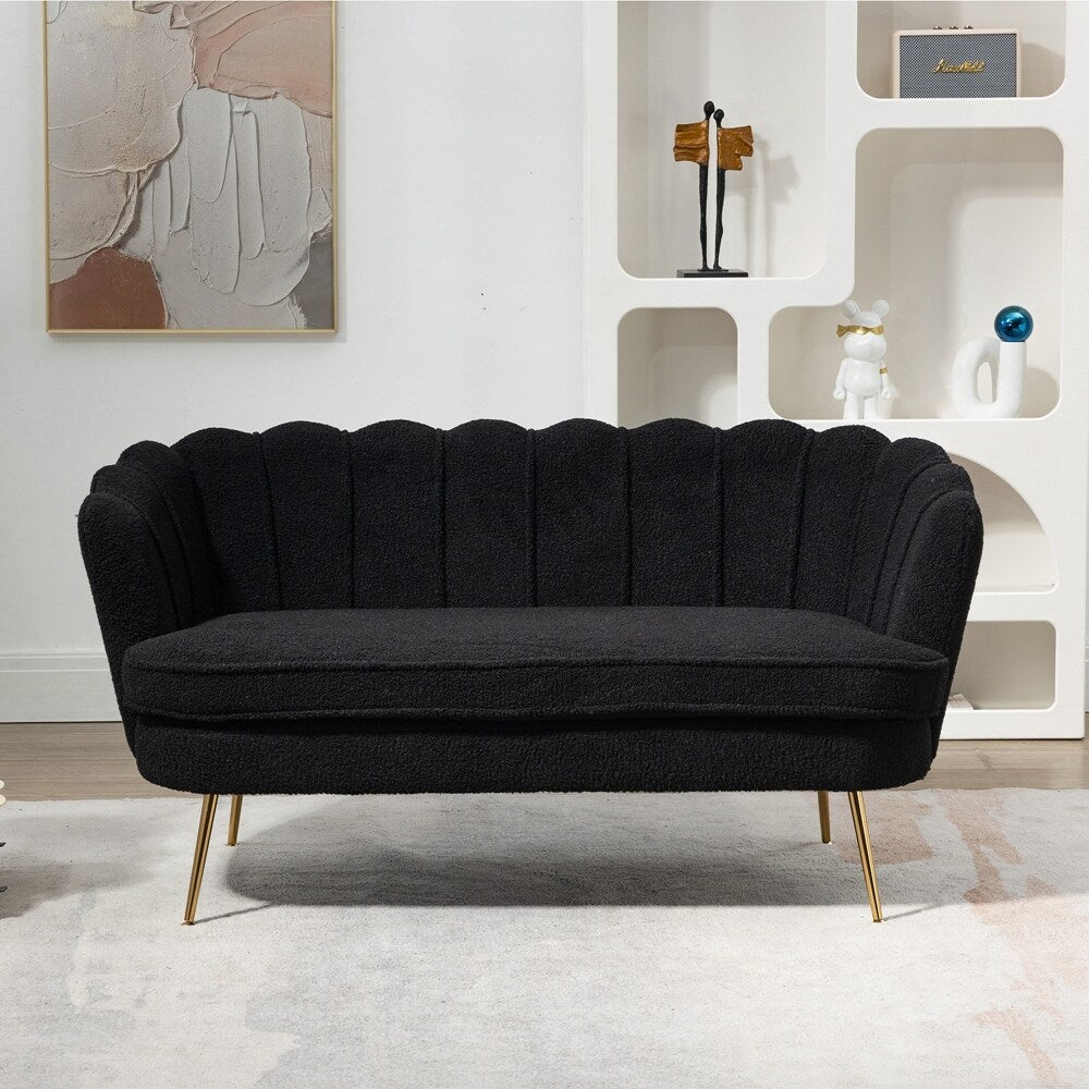 Divano Piccolo Mini per Camera da Letto, Divano a Due Posti con Gambe in Metallo Dorato - 2 Posti