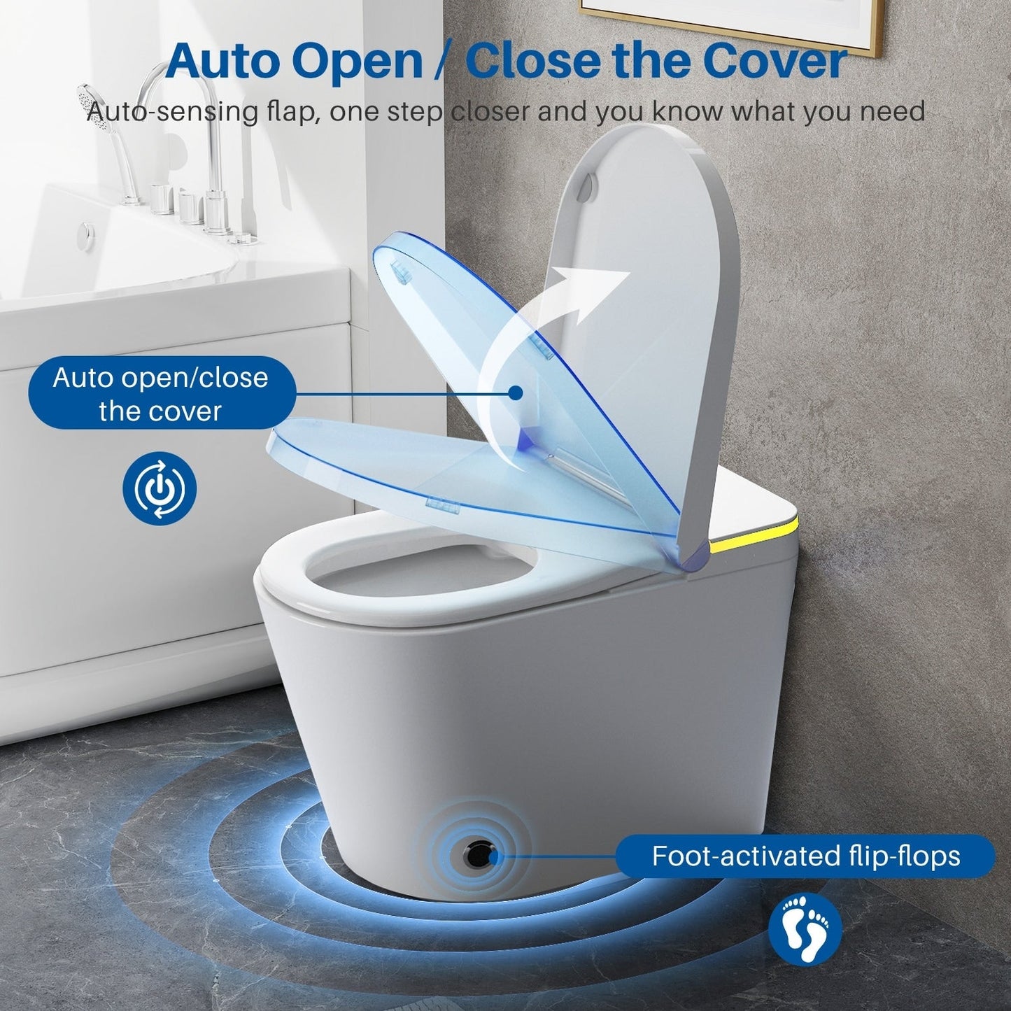 WC intelligente, bidet a un pezzo per bagni, WC moderno allungato con acqua calda, doppio scarico automatico, funzionamento a sensore di prossimità.