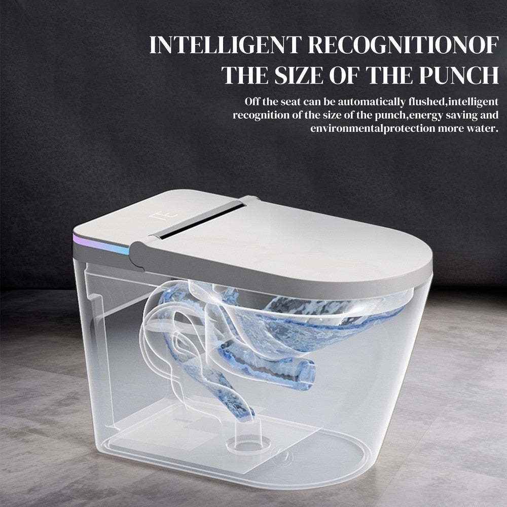 WC intelligente, bidet a un pezzo per bagni, WC moderno allungato con acqua calda, doppio scarico automatico, funzionamento a sensore di prossimità.