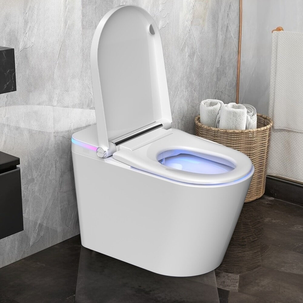 WC intelligente, bidet a un pezzo per bagni, WC moderno allungato con acqua calda, doppio scarico automatico, funzionamento a sensore di prossimità.