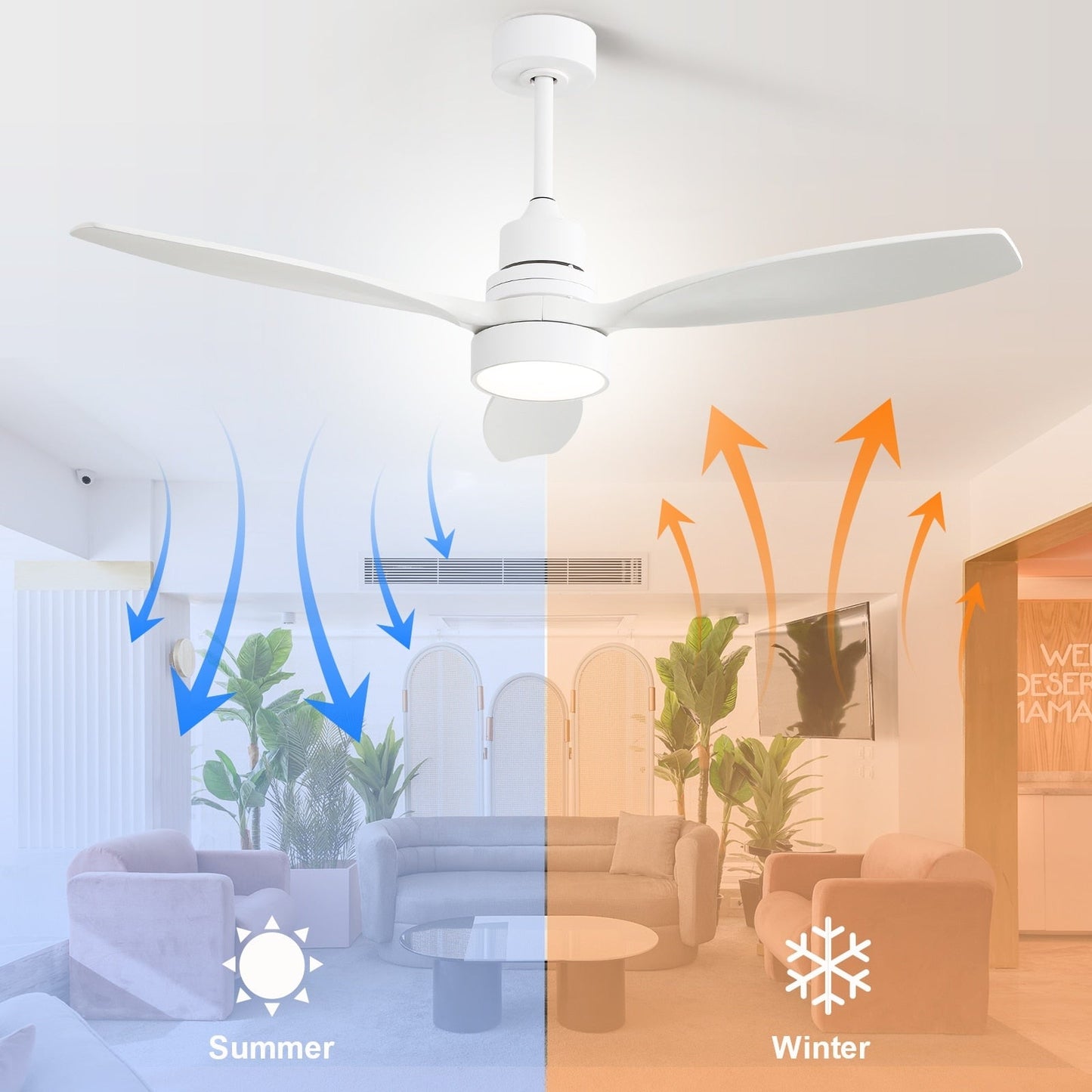 Sofucor Ventilatore da soffitto interno in legno da 52 pollici con luce e telecomando, luce integrata opzionale