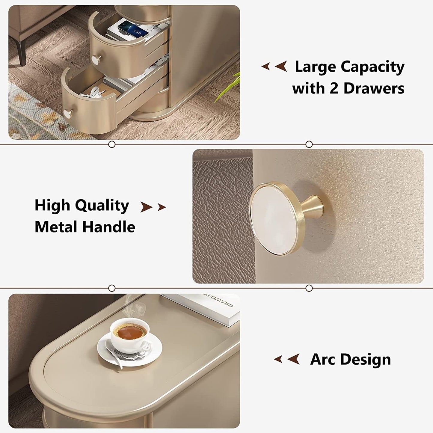 Tavolino da comodino in legno massello, tavolino laterale sottile con due cassetti.