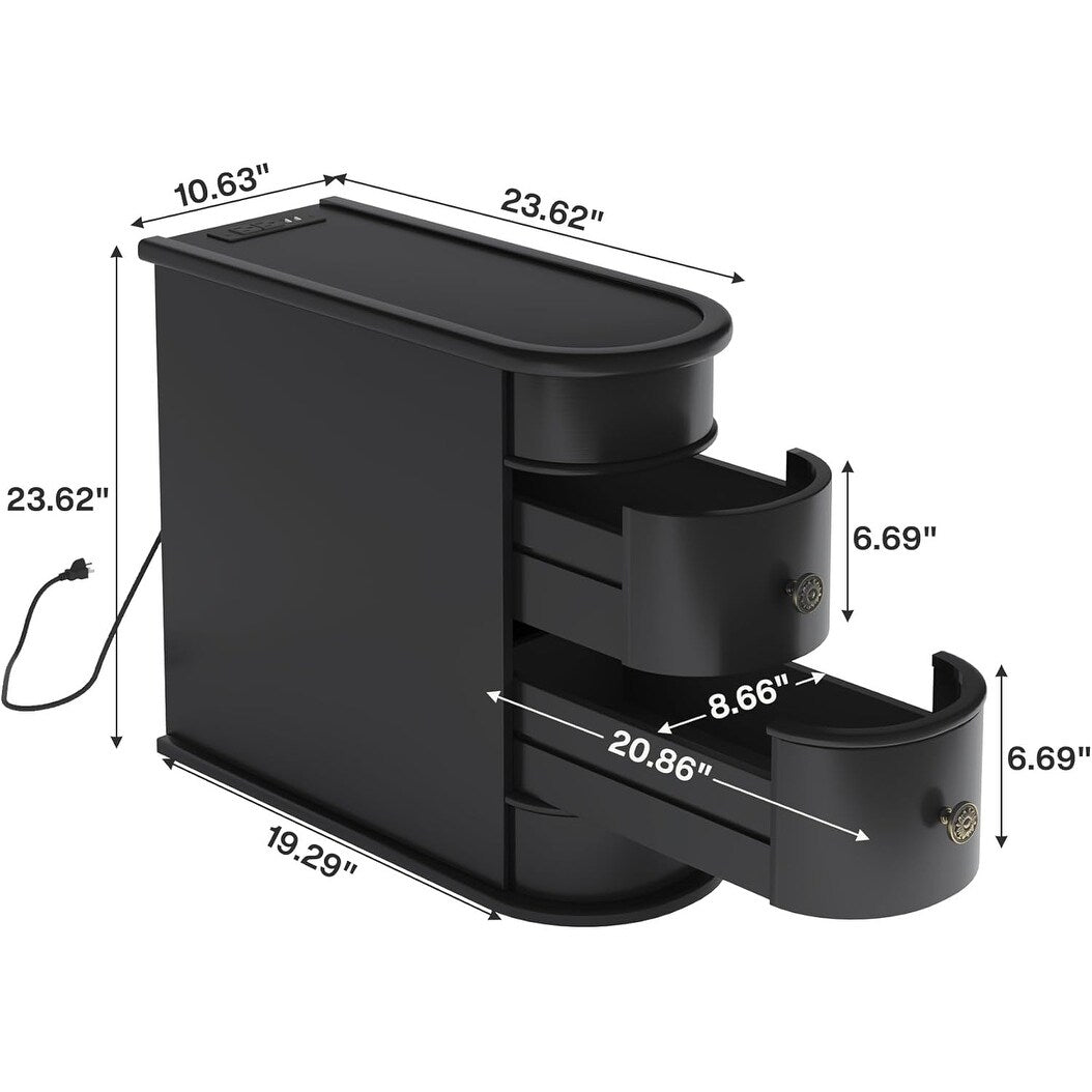 Tavolino da comodino in legno massello, tavolino laterale sottile con due cassetti.