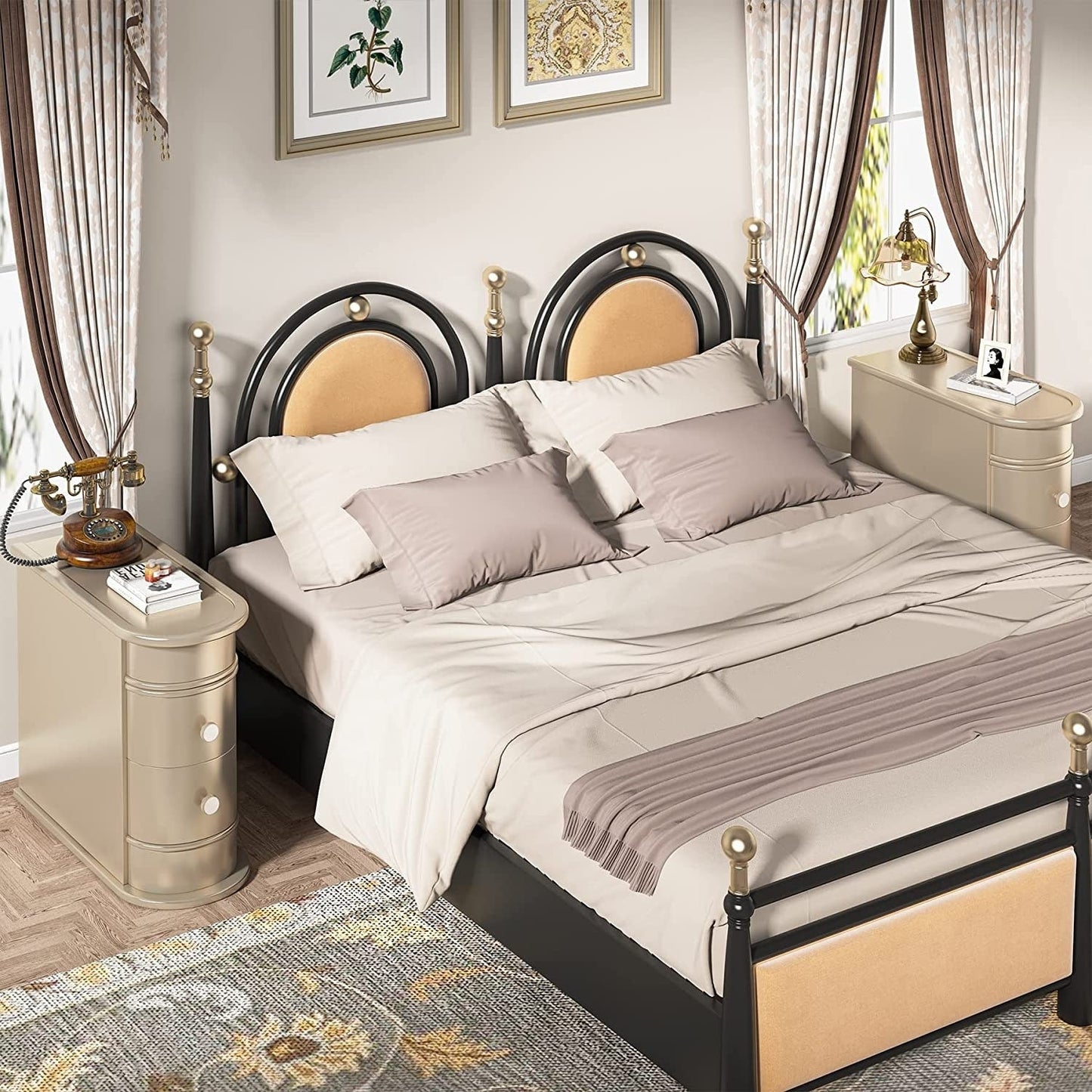 Tavolino da comodino in legno massello, tavolino laterale sottile con due cassetti.