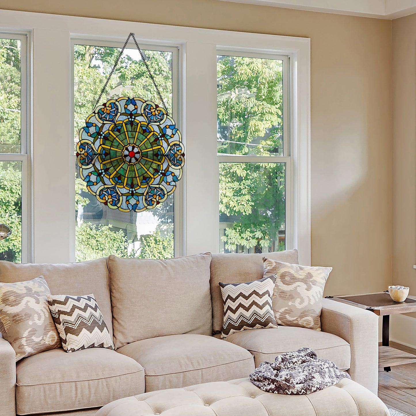 Pannello a finestra in vetro colorato vittoriano da 22 pollici di River of Goods