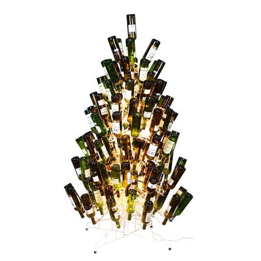 Vickerman 6.5' x 46 Albero artificiale con bottiglie di vino bianco DuraL 600CL. Può contenere 121 bottiglie.