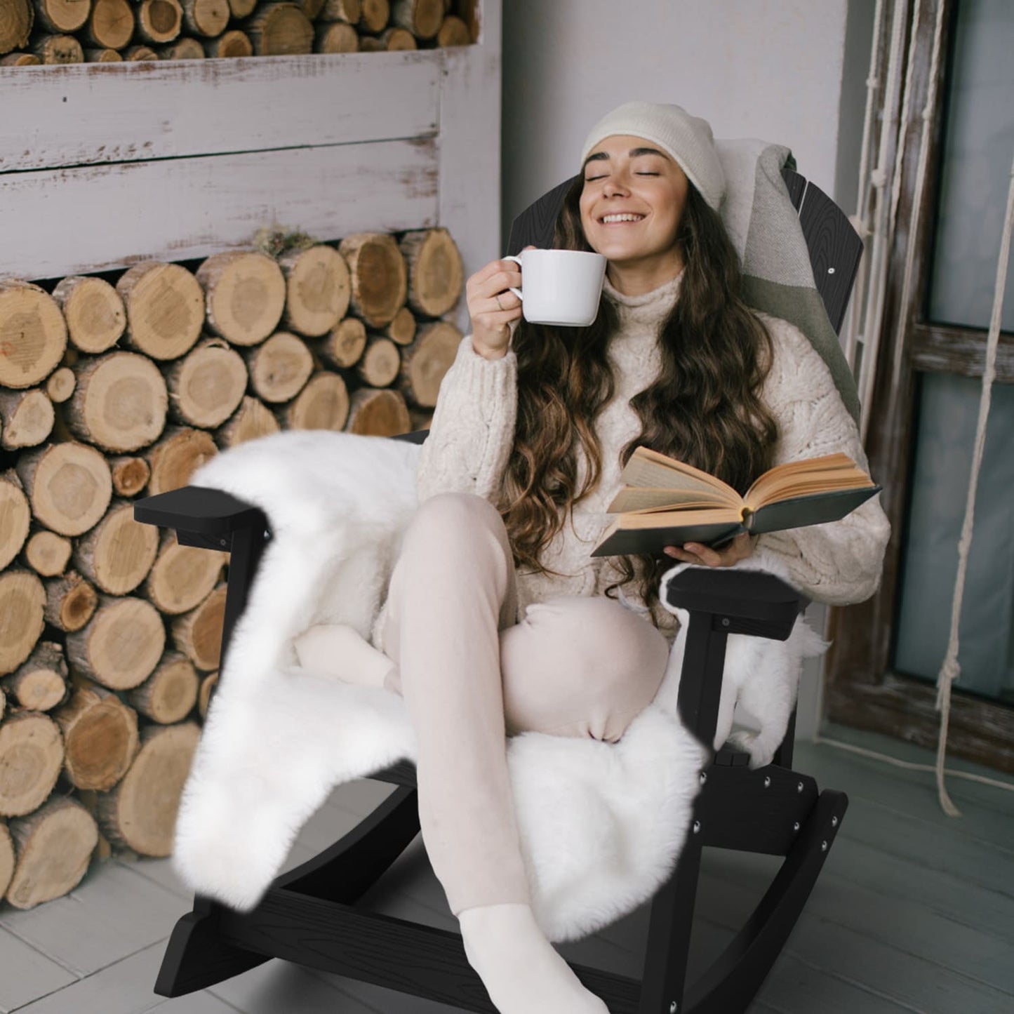 WINSOON Sedia a dondolo da esterno per esterni, resistente alle intemperie, confezione da 2