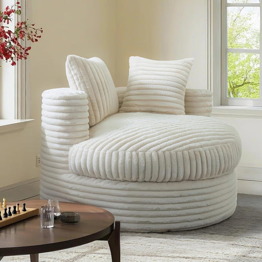 WOWMAX 47 Poltrona rotonda da salotto per interni, divano a terra in cordoncino imbottito, poltrona letto extra large con 2 cuscini decorativi