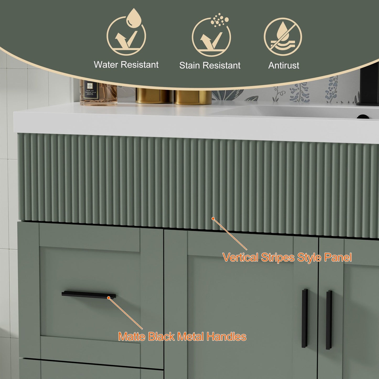 Set per bagno Wavy Line con mobile lavabo e miscelatore, disponibile nelle misure 30/36/48 pollici.