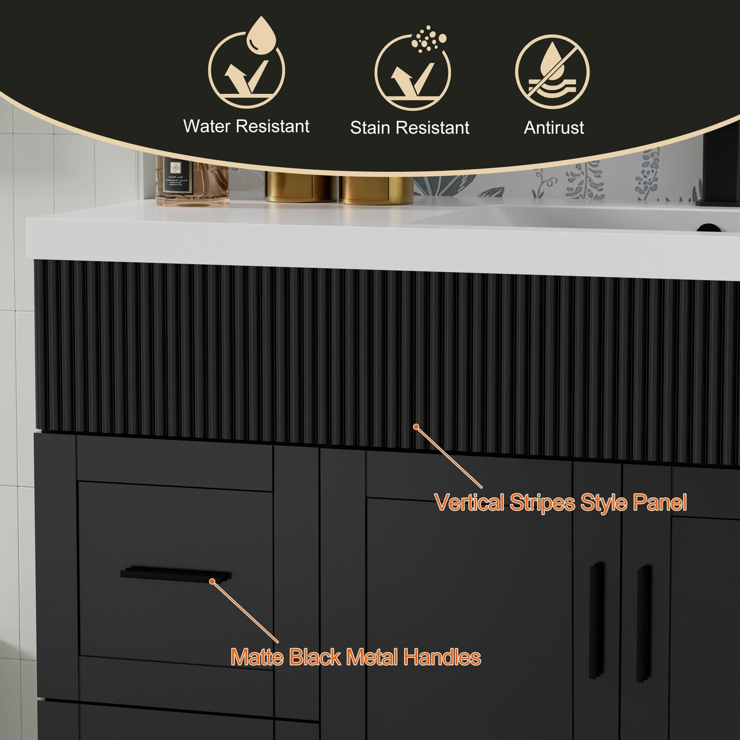 Set per bagno Wavy Line con mobile lavabo e miscelatore, disponibile nelle misure 30/36/48 pollici.