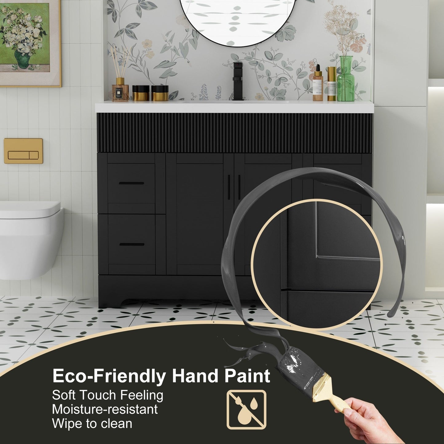 Set per bagno Wavy Line con mobile lavabo e miscelatore, disponibile nelle misure 30/36/48 pollici.