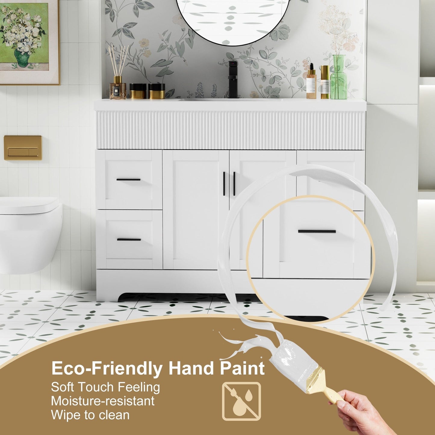 Set per bagno Wavy Line con mobile lavabo e miscelatore, disponibile nelle misure 30/36/48 pollici.