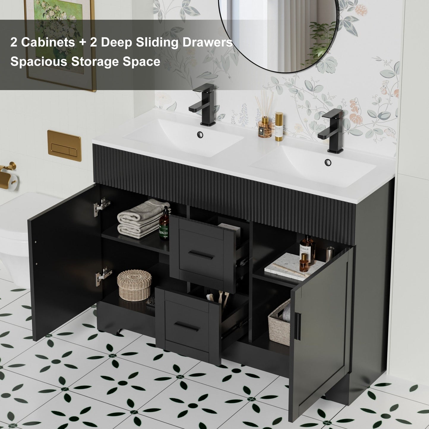 Set per bagno Wavy Line con mobile lavabo e miscelatore, disponibile nelle misure 30/36/48 pollici.