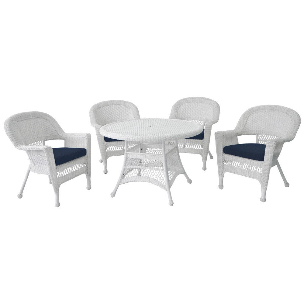 Set da pranzo in vimini intrecciato bianco, 5 pezzi