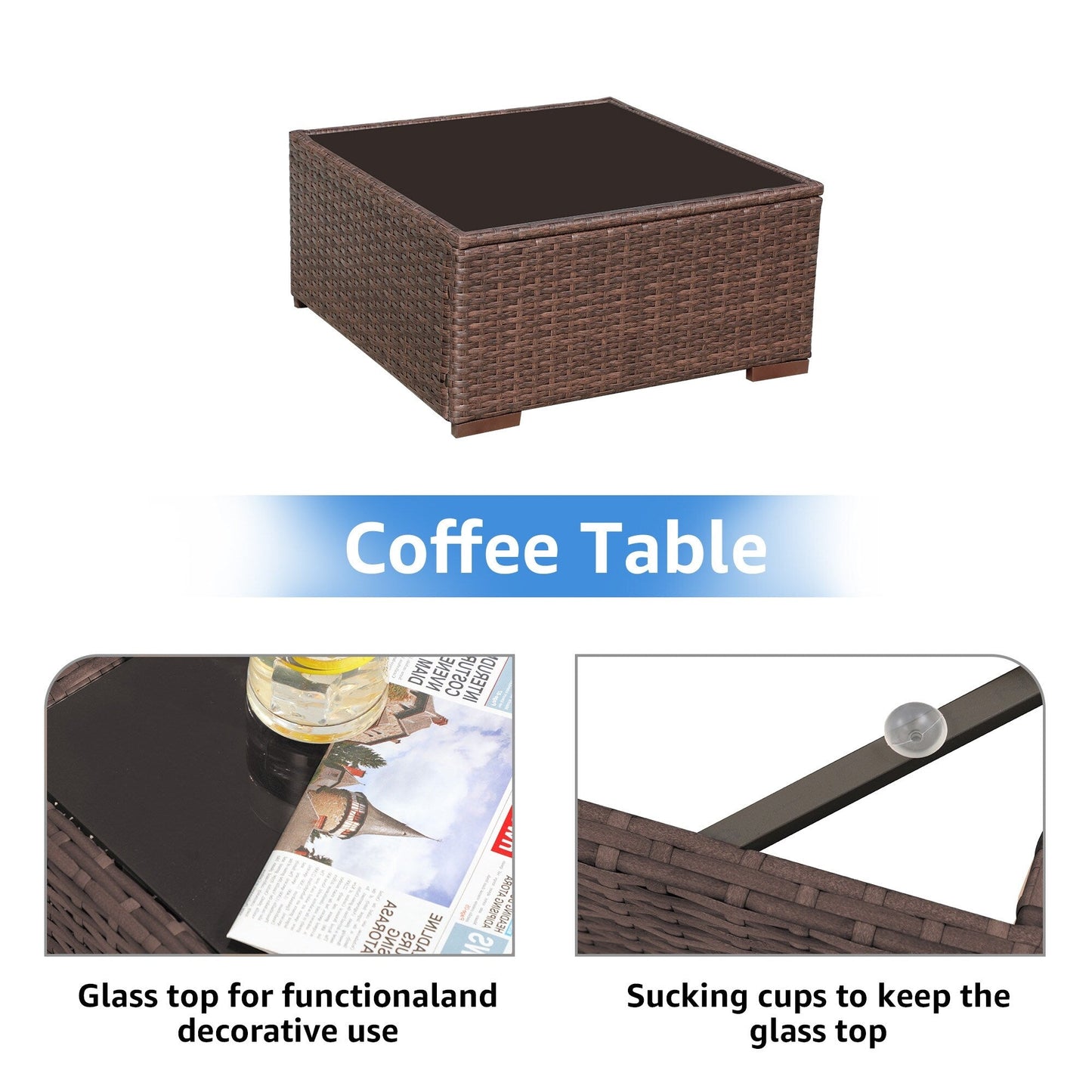 Set di divani componibili da esterno in vimini/acciaio con cuscini, 7 pezzi