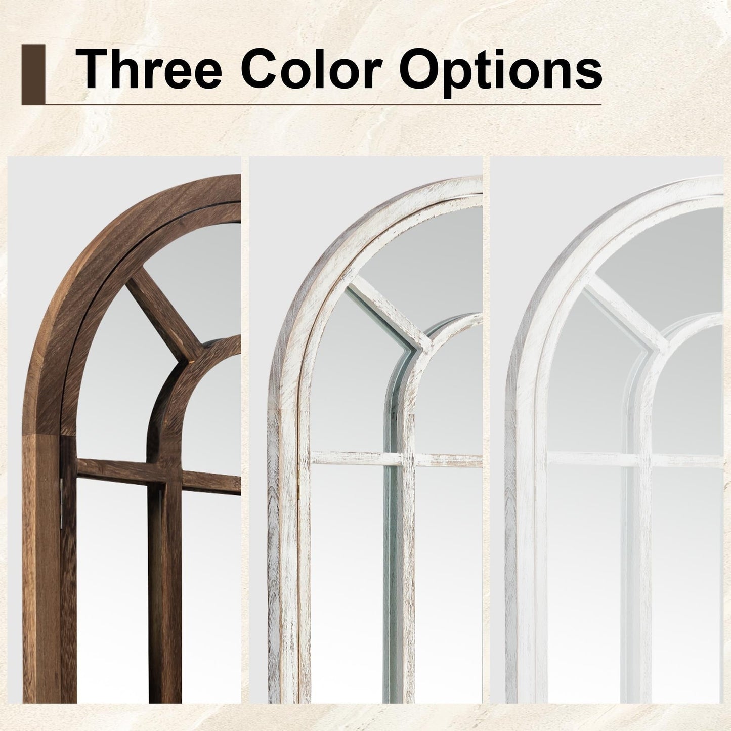 Specchio a finestra con cornice in legno ad arco, 180 cm (L) x 79 cm (A)