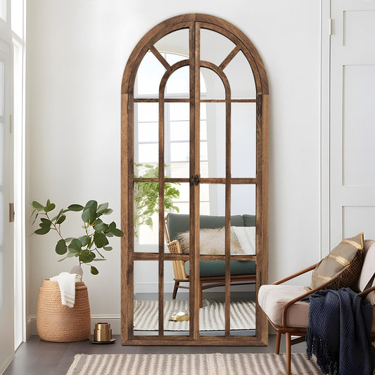 Specchio a finestra con cornice in legno ad arco, 180 cm (L) x 79 cm (A)