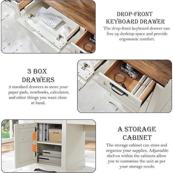 Scrivania da ufficio in stile farmhouse da 60 pollici, scrivania da ufficio in legno, scrivania per computer.