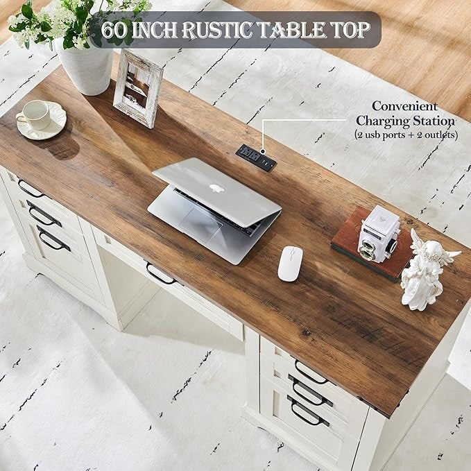 Scrivania da ufficio in stile farmhouse da 60 pollici, scrivania da ufficio in legno, scrivania per computer.