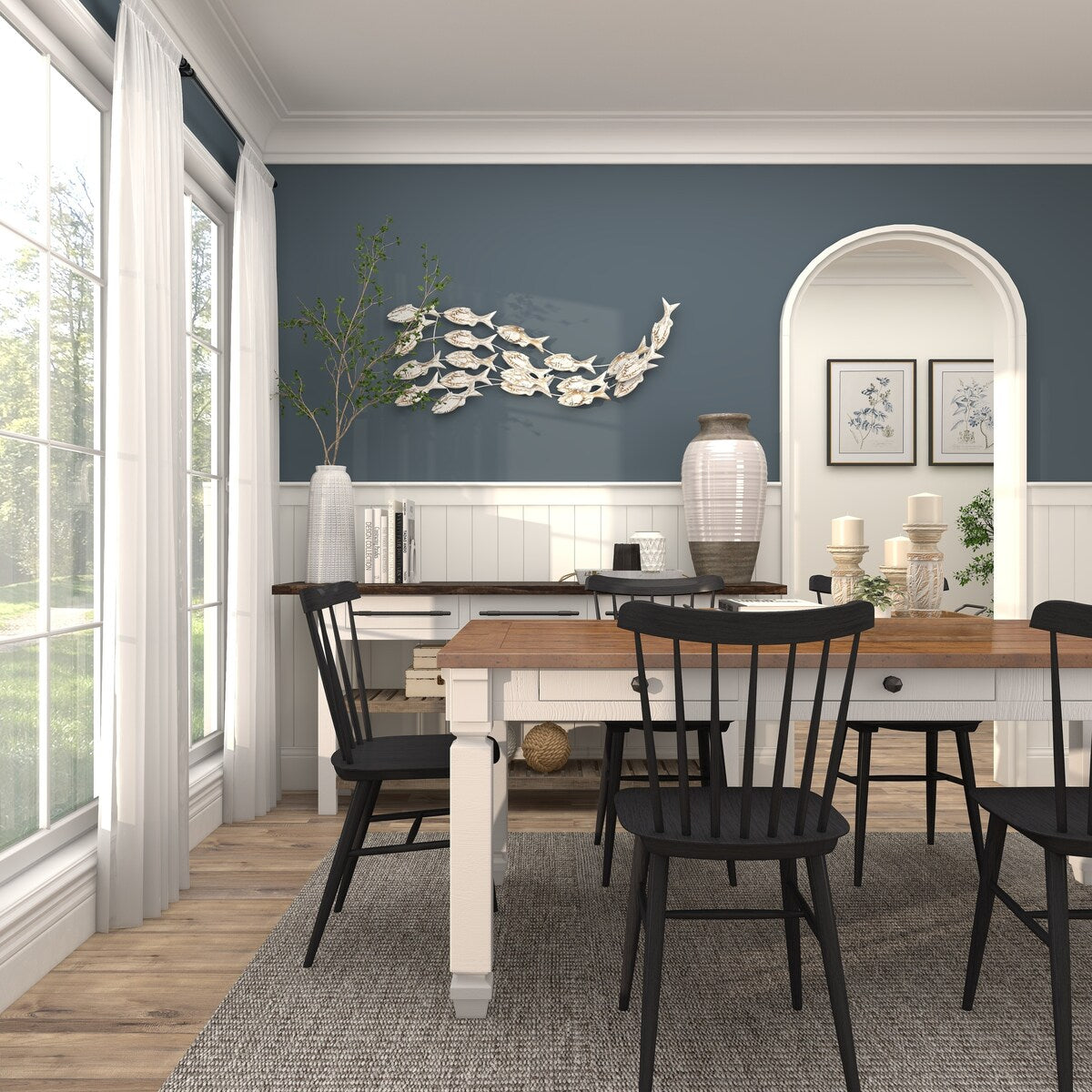 Decorazione murale per la casa a forma di pesce in legno, realizzata a mano, con effetto anticato marrone - Bianco - Roche River Decor