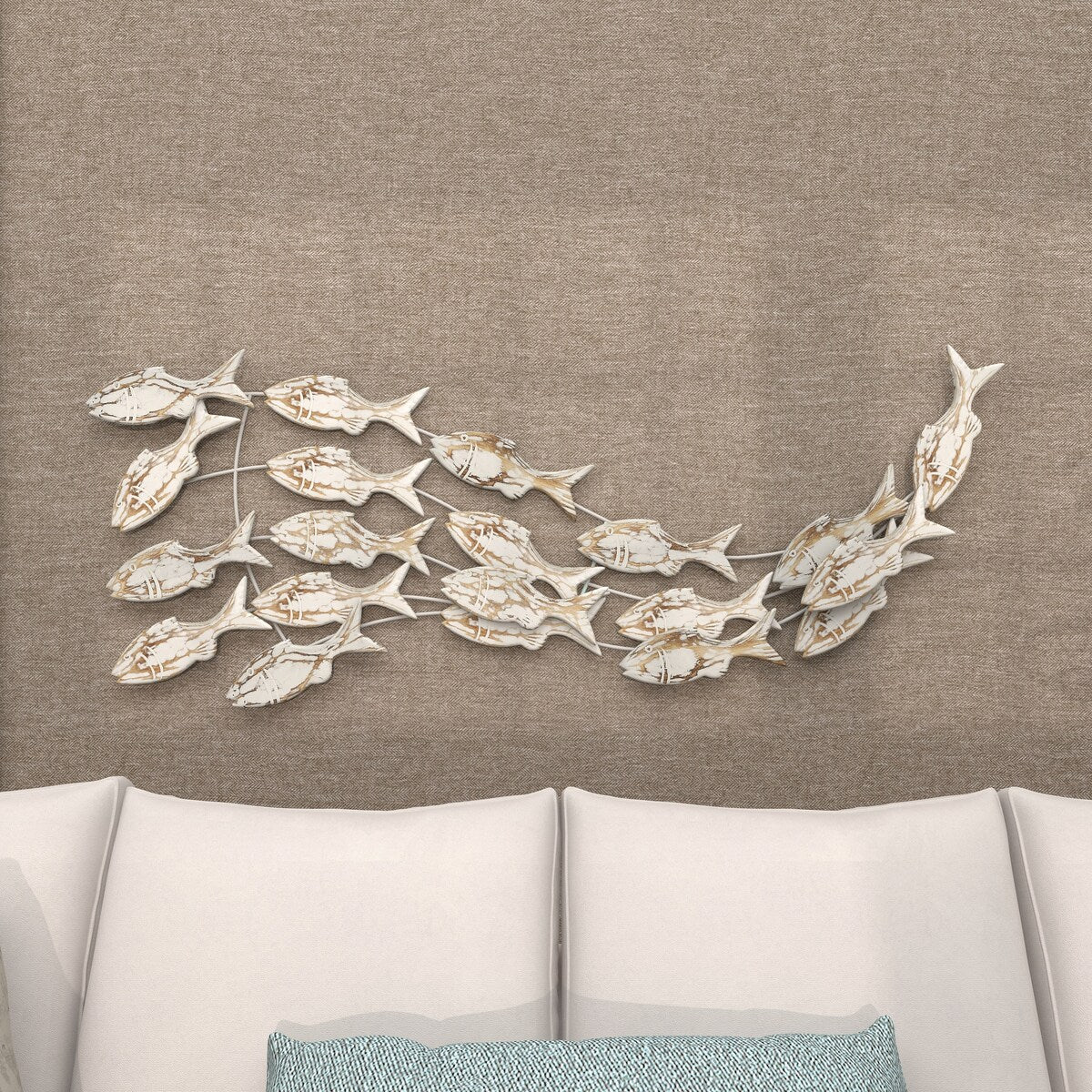 Decorazione murale per la casa a forma di pesce in legno, realizzata a mano, con effetto anticato marrone - Bianco - Roche River Decor