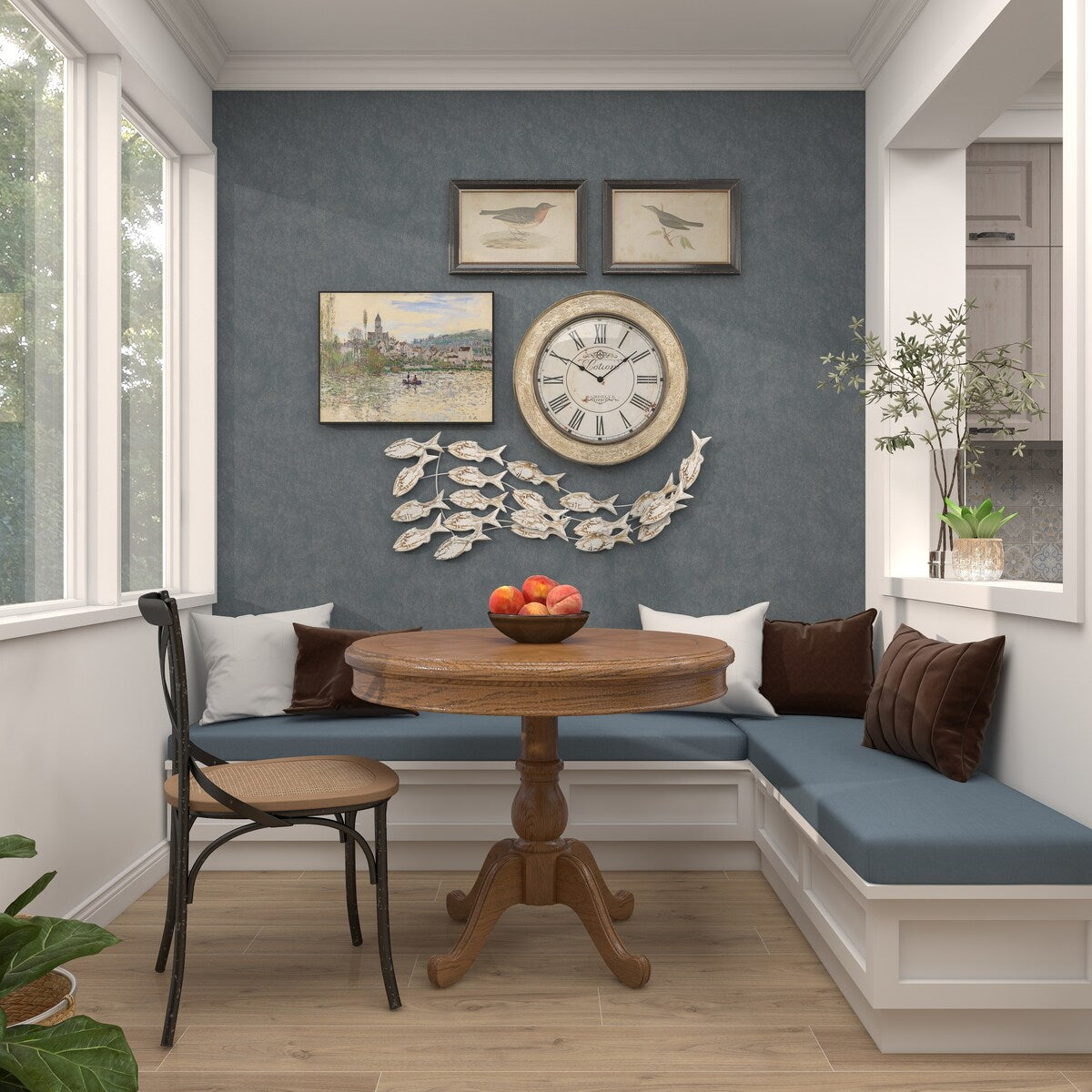 Decorazione murale per la casa a forma di pesce in legno, realizzata a mano, con effetto anticato marrone - Bianco - Roche River Decor