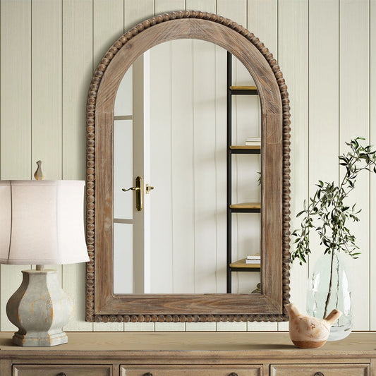 Specchio da parete con cornice in legno a forma di arco, specchio da bagno - 39,25 H x 25,87 L x 1,5 P