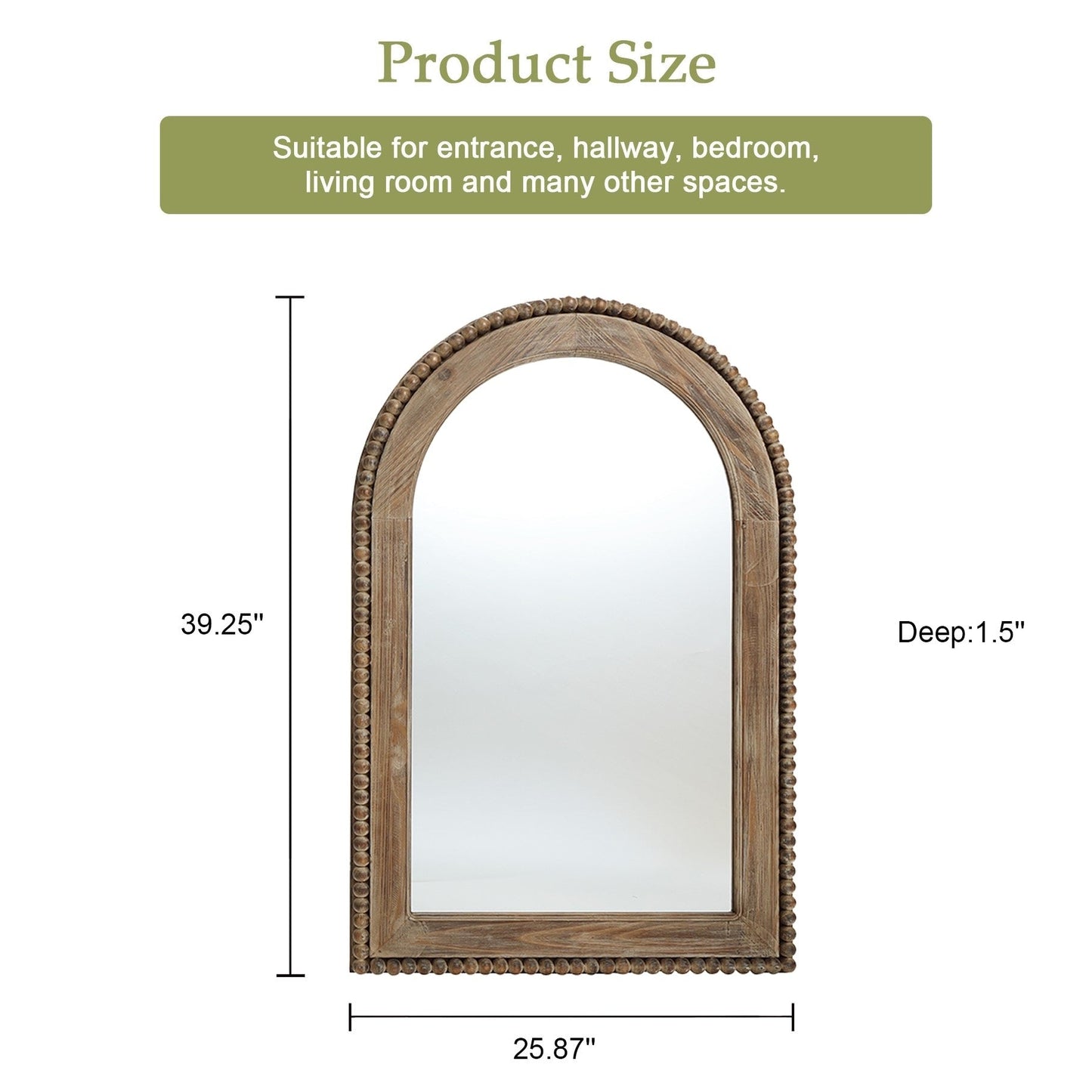 Specchio da parete con cornice in legno a forma di arco, specchio da bagno - 39,25 H x 25,87 L x 1,5 P