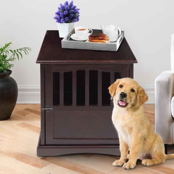 Tavolino portaoggetti in legno per animali domestici con porta chiudibile a chiave