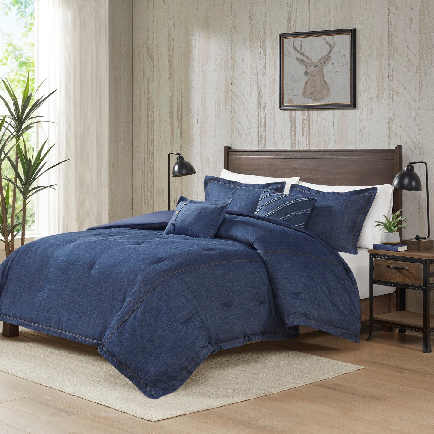 Set di copripiumino in denim Perry Blue di Woolrich, extra grande e con imbottitura extra.