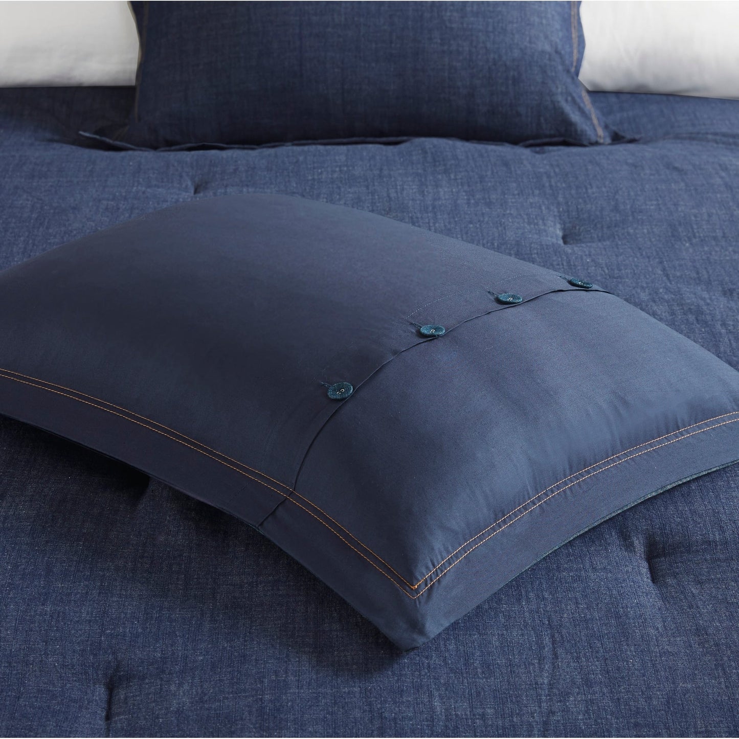 Set di copripiumino in denim Perry Blue di Woolrich, extra grande e con imbottitura extra.