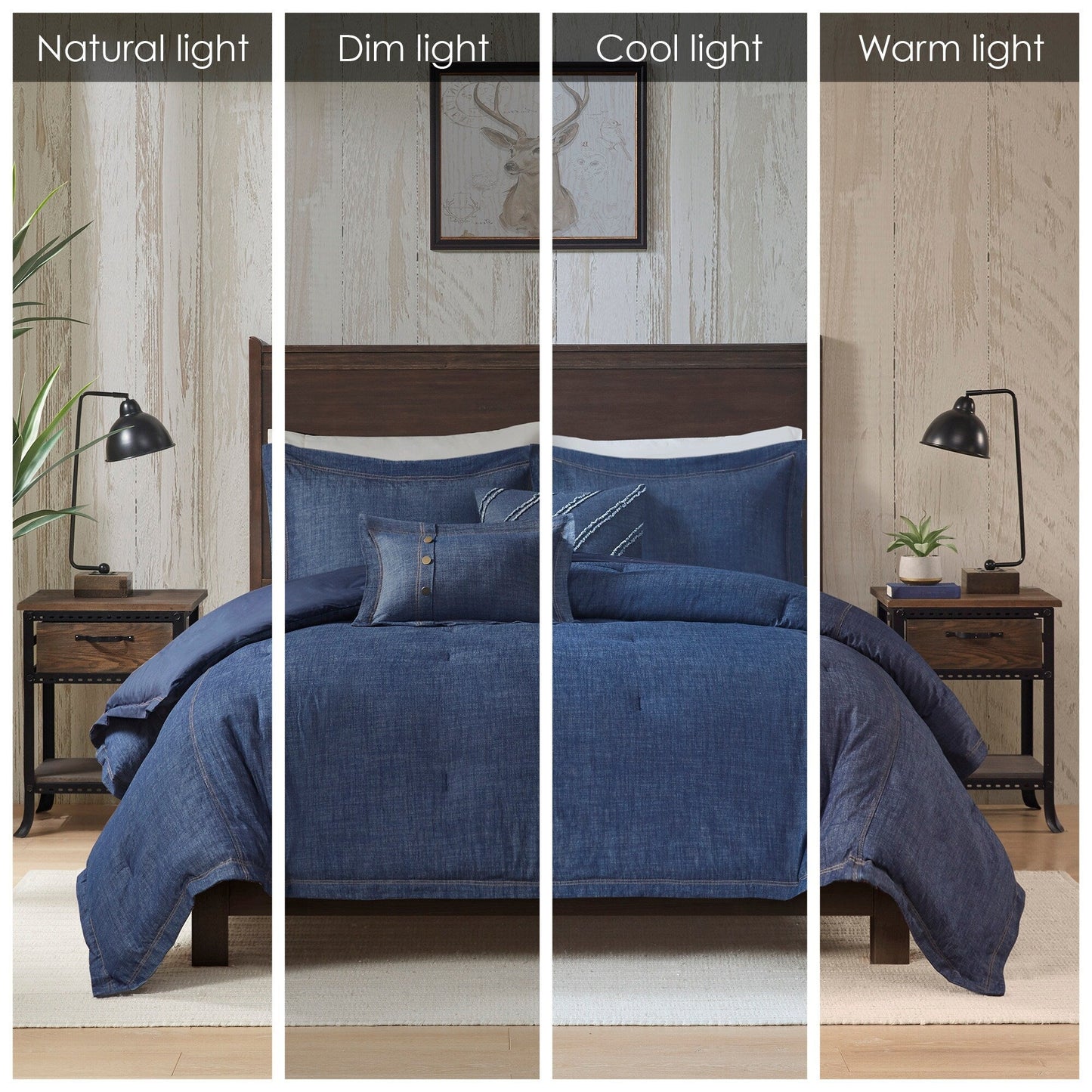 Set di copripiumino in denim Perry Blue di Woolrich, extra grande e con imbottitura extra.