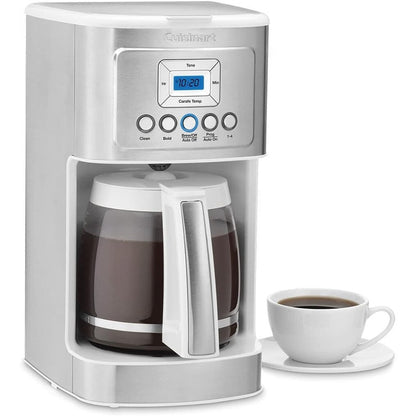 Macchina per caffè Perfectemp da 14 tazze con brocca di vetro, programmabile, controllo della forza del caffè, impostazione da 1 a 4 tazze, bianca.