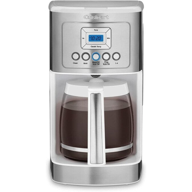 Macchina per caffè Perfectemp da 14 tazze con brocca di vetro, programmabile, controllo della forza del caffè, impostazione da 1 a 4 tazze, bianca.