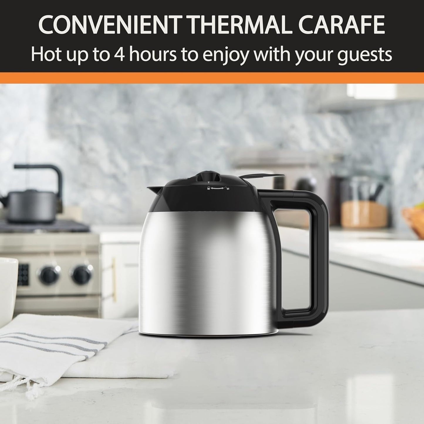 Macchina per caffè programmabile da 14 tazze, brocca in acciaio inossidabile, 3 intensità di infusione, timer da 24 ore, mantenimento in caldo per 4 ore.