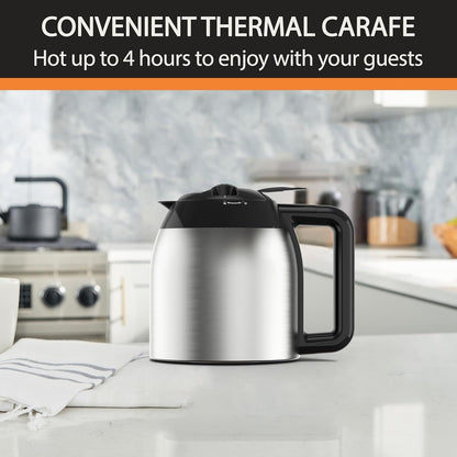 Macchina per caffè programmabile da 14 tazze, brocca in acciaio inossidabile, 3 intensità di infusione, timer da 24 ore, mantenimento in caldo per 4 ore.