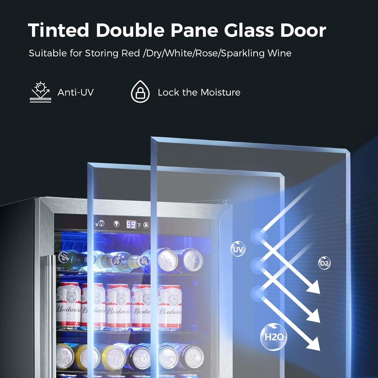 Frigorifero per bevande da 145 lattine, mini frigo da 4,4 piedi cubi con porta in vetro per bibite, birra, vino – parte anteriore trasparente per casa, ufficio o bar