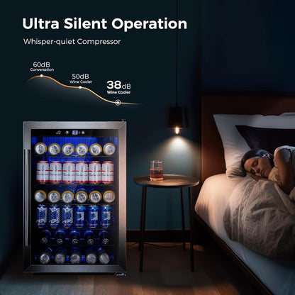 Frigorifero per bevande da 145 lattine, mini frigo da 4,4 piedi cubi con porta in vetro per bibite, birra, vino – parte anteriore trasparente per casa, ufficio o bar