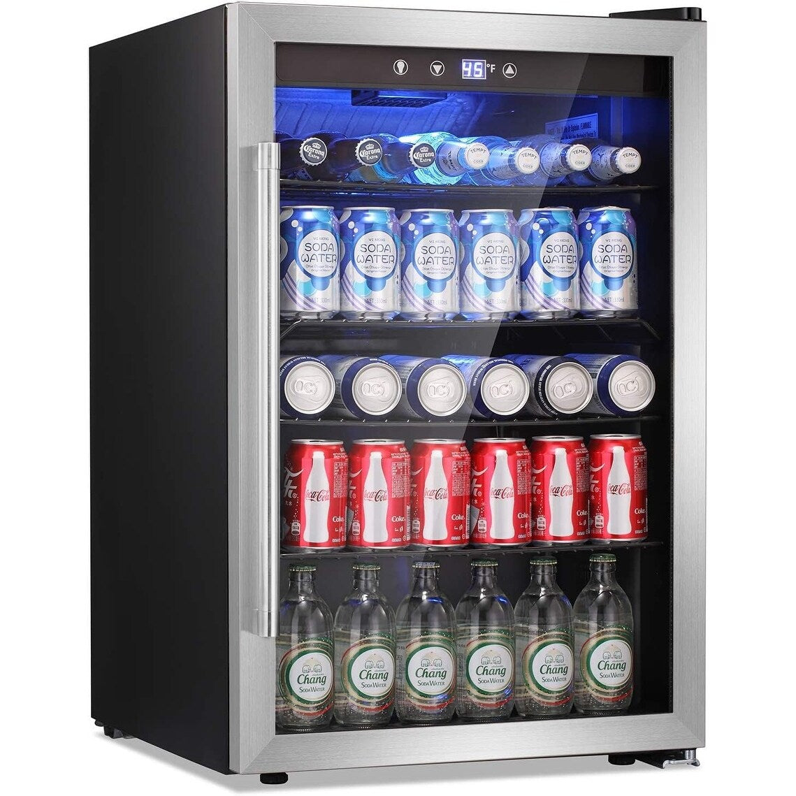 Frigorifero per bevande da 145 lattine, mini frigo da 4,4 piedi cubi con porta in vetro per bibite, birra, vino – parte anteriore trasparente per casa, ufficio o bar