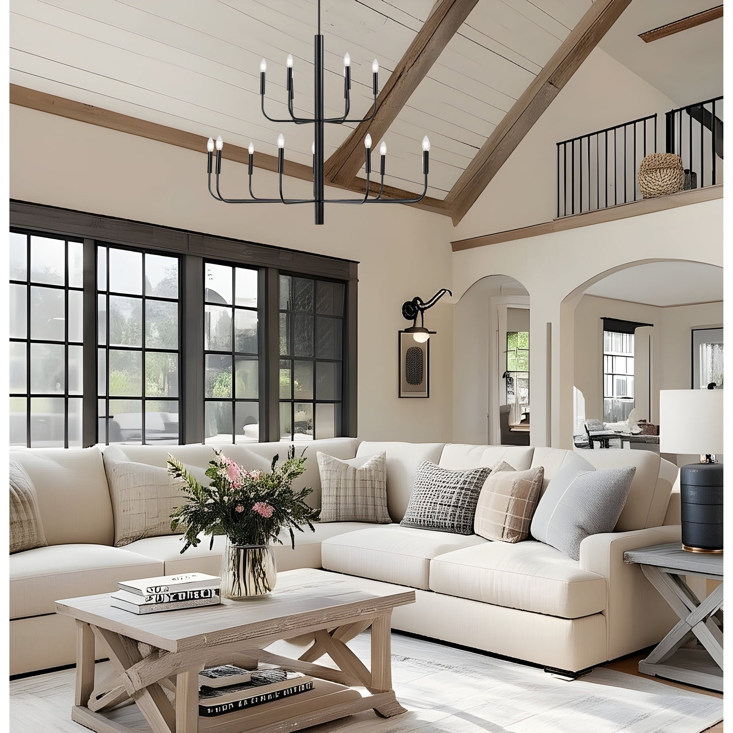 Lampadario a candeliere minimalista a 15 luci, design antico a 2 livelli - 48