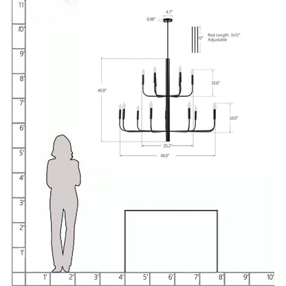 Lampadario a candeliere minimalista a 15 luci, design antico a 2 livelli - 48