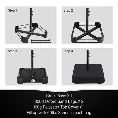 Ombrellone da giardino rettangolare da 4,5 metri a manovella, a doppio lato, con luci solari a LED, per esterni, con base inclusa.