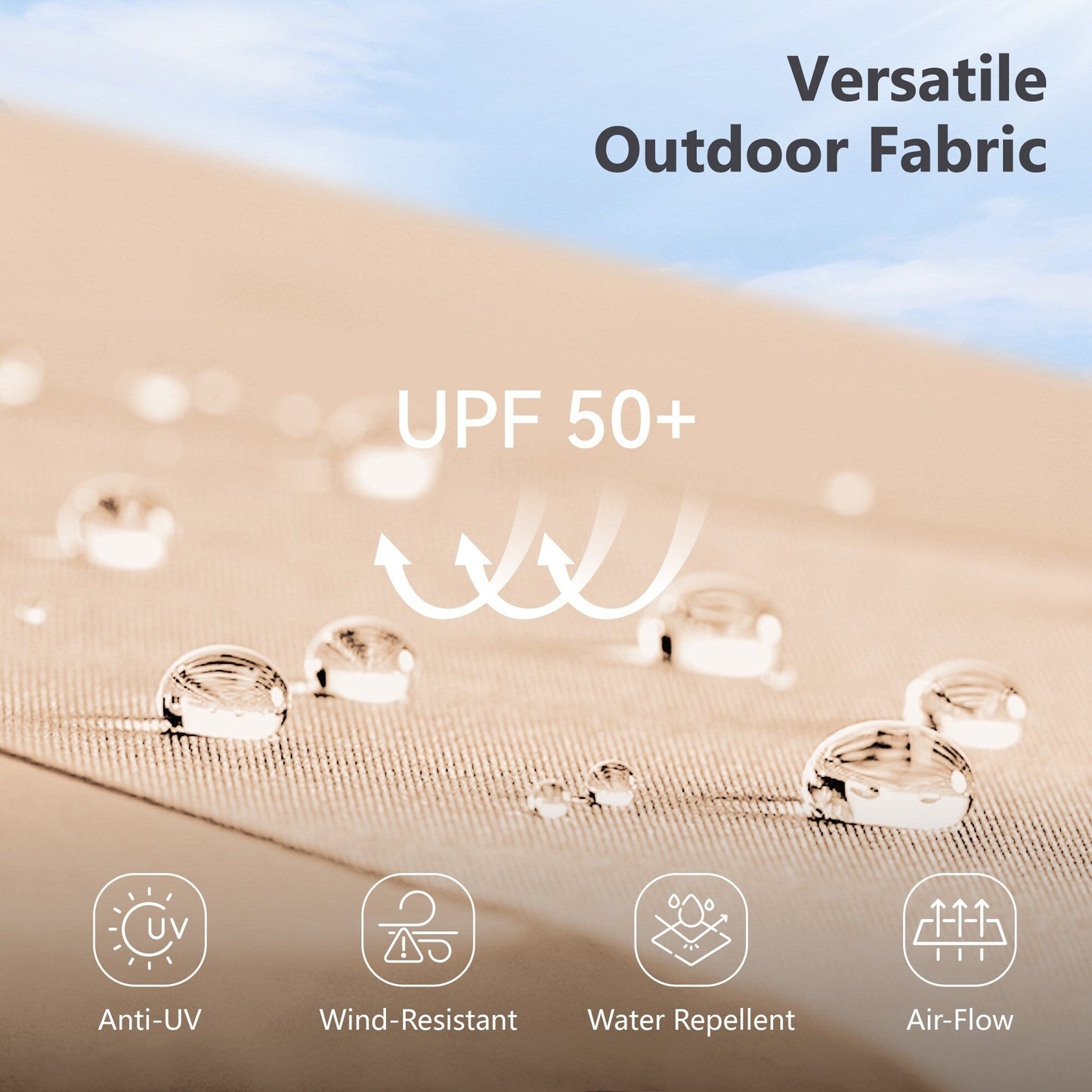 Ombrellone da giardino rettangolare da 4,5 metri a manovella, a doppio lato, con luci solari a LED, per esterni, con base inclusa.