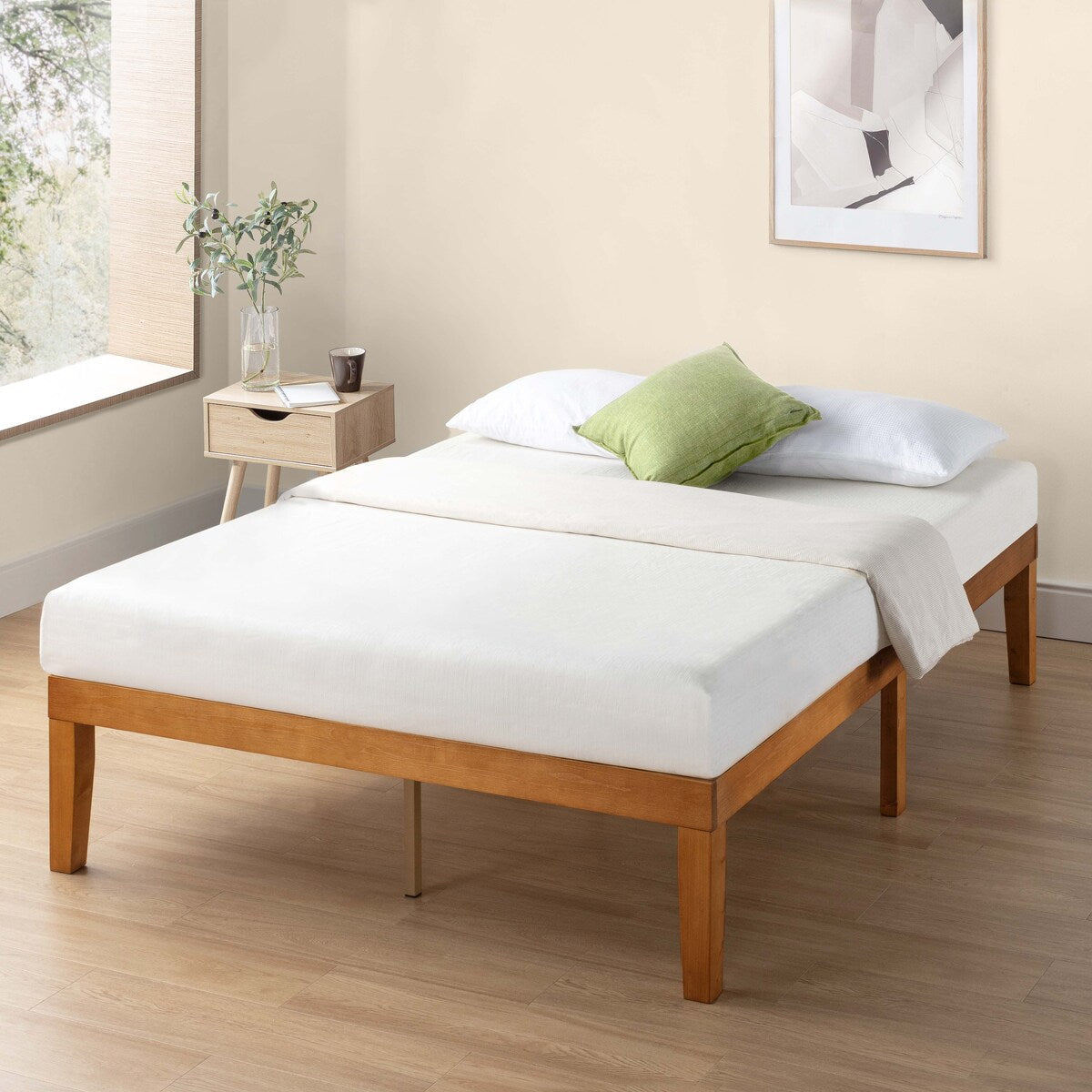 Struttura letto a piattaforma in legno massello da 16 pollici, disponibile in diverse finiture.