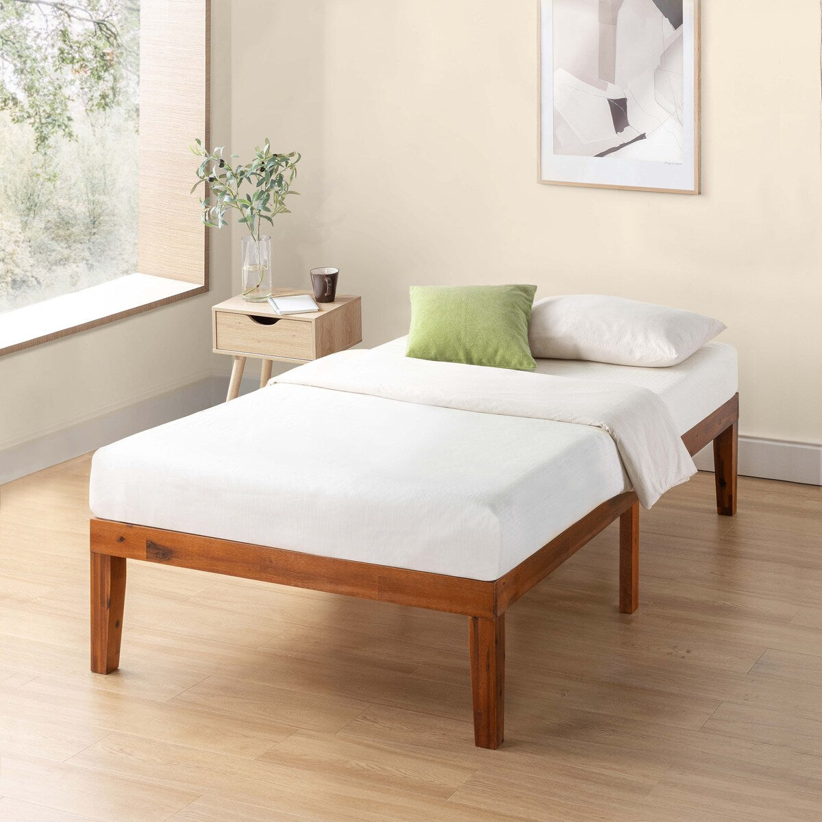 Struttura letto a piattaforma in legno massello da 16 pollici, disponibile in diverse finiture.