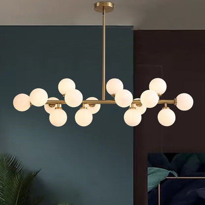 Lampadario lineare a 16 luci in ottone dorato, stile Mid-Century Modern, da 40 pollici, con paralume in vetro satinato, ideale per la sala da pranzo.