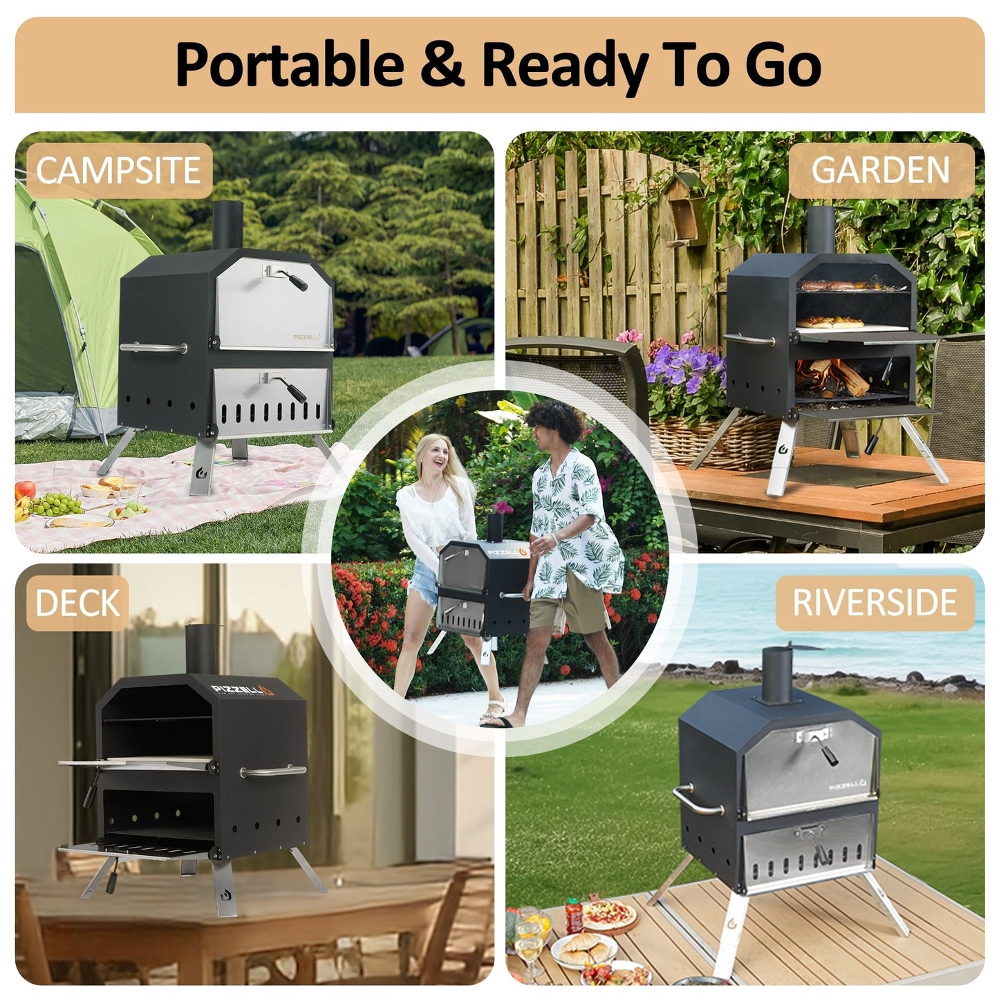 Fornello per pizza da esterno a 2 livelli, forno a legna per pizza, griglia per pizza da esterno per campeggio - 16 pollici